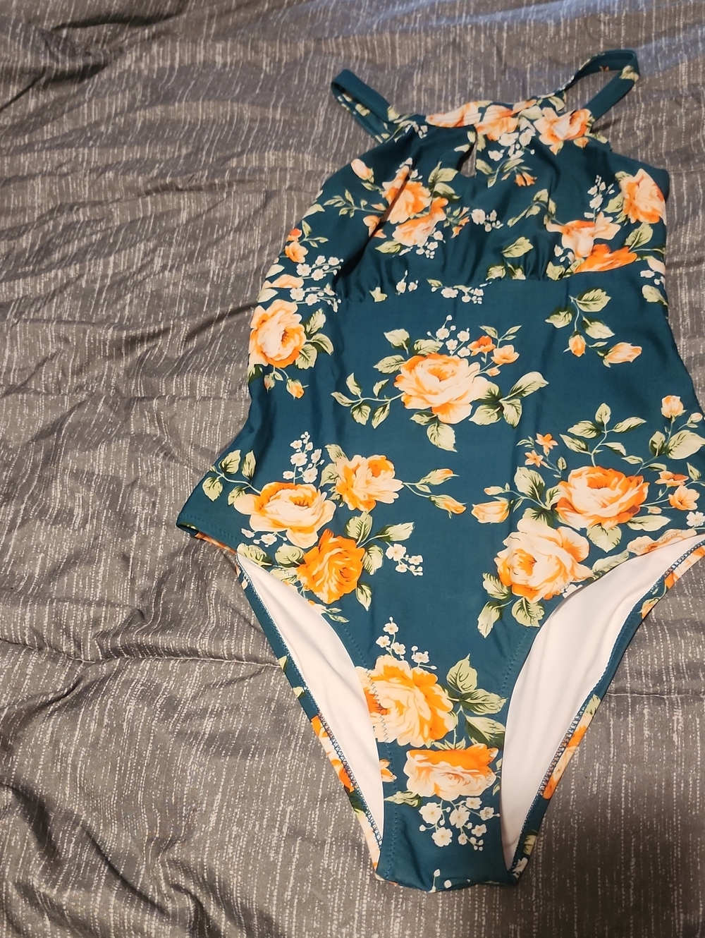 Cupshe Teal One-Piece Swimsuit with Orange Floral Print